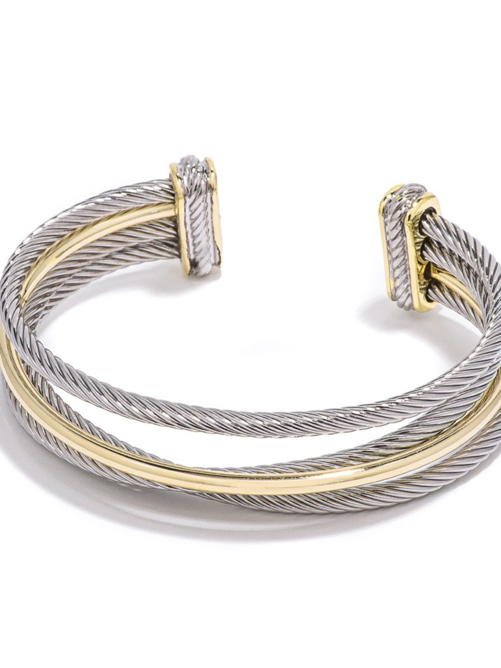 Two-Tone Silver and Gold Cable Cuff Bracelet